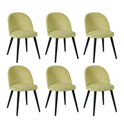 Altobuy - molly - Lot de 6 Chaises Tissu Jaune Piètement Bois Massif