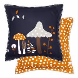 AUTOMNE - Coussin Déhoussable 40x40cm Coton Motifs Champignons