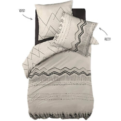Altobuy - belem - Parure de Lit Coton Motifs Ethniques Housse de Couette 140x200cm + Taie d'Oreiller - Crème