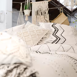 Altobuy - belem - Parure de Lit Coton Motifs Ethniques Housse de Couette 140x200cm + Taie d'Oreiller - Crème