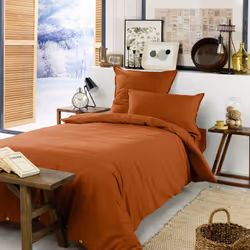 HEDDA - Drap Housse 90x190cm Flanelle de Coton Coloris Tomette