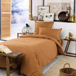 Hedda - Drap Housse 90x190cm Flanelle de Coton Coloris Camel - Marron