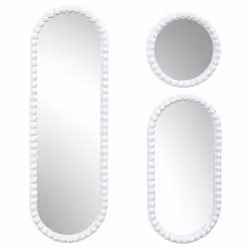 Lot de 3 Miroirs Blanc 75x25 cm / 49x25 cm / Ø25 cm