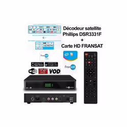 Récepteur Décodeur TV satellite DSR3331F Connect TNT HD DVB-S2 STB, VOD, WIFI intégré - Noir + carte abonnement HD FRANSAT Ad ...