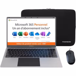 PC Portable Notebook - THOMSON NEO15 - 15,6 HD - N4020 - RAM 4Go - 128Go SSD - Windows 11S - Blanc + Office 1 an + Housse + S ...