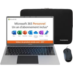 PC Portable Notebook - THOMSON NEO15 - 15,6 HD - N4020 - RAM 4Go - 128Go SSD - Windows 11S - Blanc + Office 1 an + Housse + Sour
