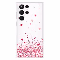 Coque en silicone - Compatible Samsung Galaxy S23 Ultra - design confettis de coeurs rose