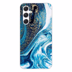 Coque en silicone - Compatible Samsung Galaxy A54 5G - design marbre bleu paillete