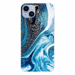 Coque en silicone - Compatible Apple iPhone 15 Plus - design marbre bleu paillete