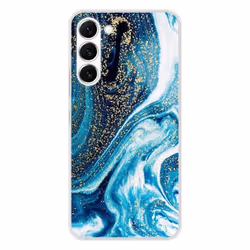 Coque en silicone - Compatible Samsung Galaxy S23 - design marbre bleu paillete