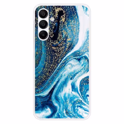 Coque en silicone - Compatible Samsung Galaxy A15 - design marbre bleu paillete