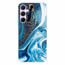 Coque en silicone - Compatible Samsung Galaxy A55 5G - design marbre bleu paillete