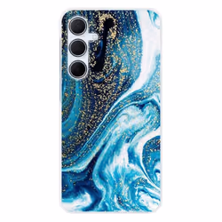 Coque en silicone - Compatible Samsung Galaxy A35 5G - design marbre bleu paillete