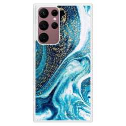 Coque en silicone renforcé imprimée compatible Samsung Galaxy S22 Ultra Marbre Bleu Pailleté