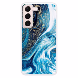 Coque en silicone renforcé imprimée compatible Samsung Galaxy S22 Marbre Bleu Pailleté