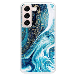 Coque en silicone renforcé imprimée compatible Samsung Galaxy S22 Marbre Bleu Pailleté