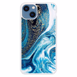 Coque en silicone renforcé imprimée compatible Apple iPhone 13 Marbre Bleu Pailleté