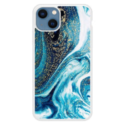 Coque en silicone renforcé imprimée compatible Apple iPhone 13 Marbre Bleu Pailleté