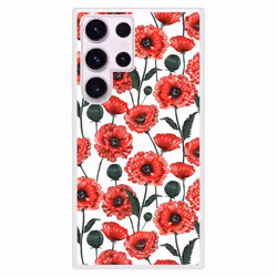 Coque en silicone renforcé imprimée compatible Samsung Galaxy S23 Ultra Fleurs de Pavot