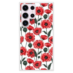 Coque en silicone renforcé imprimée compatible Samsung Galaxy S23 Ultra Fleurs de Pavot