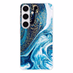 Coque en silicone renforcé imprimée compatible Samsung Galaxy S24 Marbre Bleu Pailleté