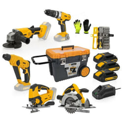 Coffret 7 Outils sans fil 20V + 3 Batteries lithium 2,0Ah + Chargeur rapide + Coffret Vissage + Gants Vito ego li