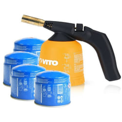 Vito - Lampe a souder à gaz abs Allumage piezo + 4 Cartouches de gaz 190gr Perçables