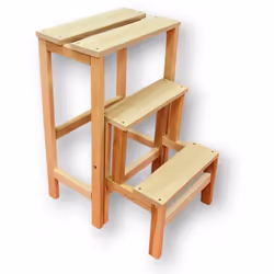 Description générale Ce tabouret en bois massif est une assise confortable qui peut également servir d'escabeau grâce à ses t ...