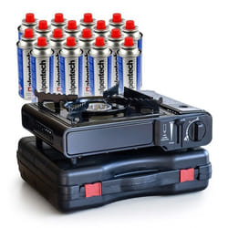 Réchaud à gaz portable 2200W + 16 cartouches de gaz Camping Cuisine Extérieure