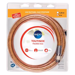 Tuyau de gaz Butane-Propane TOUTINOX (2000MM) pour Four, cuisinière WHIRLPOOL Compatible : Gaz butane/propane Longueur : 2m M ...