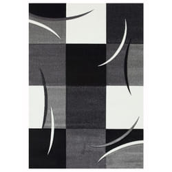 Tapis salon 120x170 tissé gris rectangle motif damier TIHO