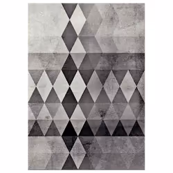 tapis entrée 60x110 tissé gris rectangle motif géométrique LYN8 BELO 19