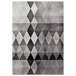 tapis entrée 60x110 tissé gris rectangle motif géométrique LYN8 BELO 19