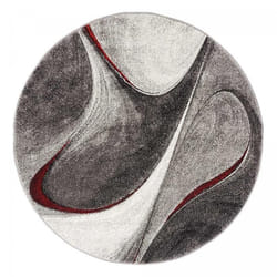 tapis salon Ø140cm tissé rouge et gris rond motif géométrique LYN8 MADILA
