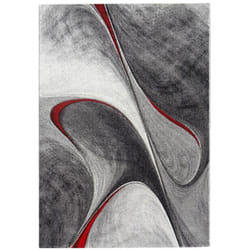 Unamourdetapis - Tapis salon et chambre Ø140cm rouge et gris rond tissé motif géométrique LYN8 milar