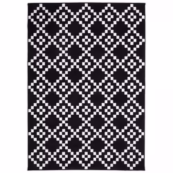 Tapis entrée 60x110 tissé noir rectangle motif géométrique METI
