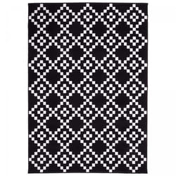 Tapis entrée 60x110 tissé noir rectangle motif géométrique METI
