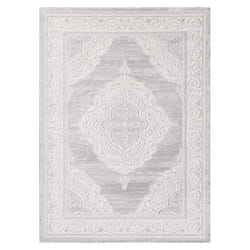 Tapis oriental 200x280 rectangle gris clair tissé motif ancestral FASULIN