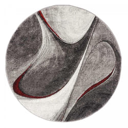 Tapis salon Ø200cm tissé rouge et gris rond motif géométrique TAVO