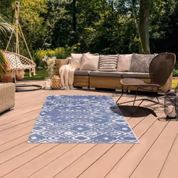 Tapis extérieur, kilim reversible 160x230 EX1 SAM bleu et crème