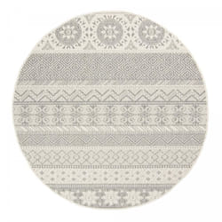 Jadorel - Tapis rond d'extérieur, kilim reversible LYN2 az rond reversible Ø160cm gris et crème