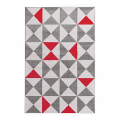 Jadorel - Tapis Chambre 60x110 rouge et gris rectangle tissé motif scandinave triangam