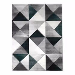 Tapis chambre 120x170 tissé gris et vert rectangle motif géométrique VIRO