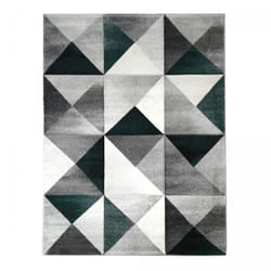 Tapis chambre 120x170 tissé gris et vert rectangle motif géométrique VIRO