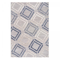 Tapis salon 200x280 tissé gris clair et bleu rectangle motif géométrique SIPO