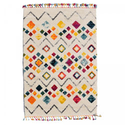 Tapis entrée 60x110 tissé crème et jaune rectangle motif géométrique PUBO