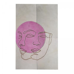 Unamourdetapis - Tableau fait à la main en peau de vache moonfaces 51x76 gris et rose