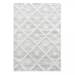 Tapis cuisine Ø80cm tissé gris et blanc rond motif scandinave CEGO