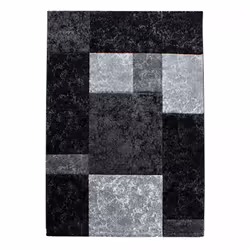 Tapis de couloir 80x150 tissé noir et gris motif géométrique MEHU