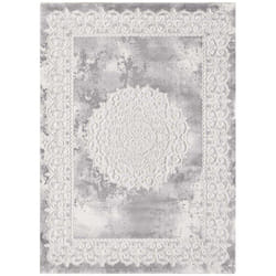 Unamourdetapis - Tapis oriental Ø140cm gris clair rond motif ancestral balrod